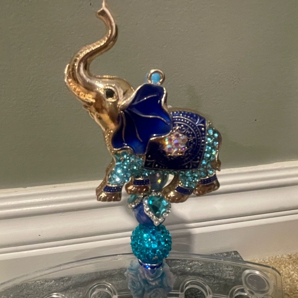 Handmade Elegant Beaded Blue and Gold Elephant Pen - Picture 2 of 5